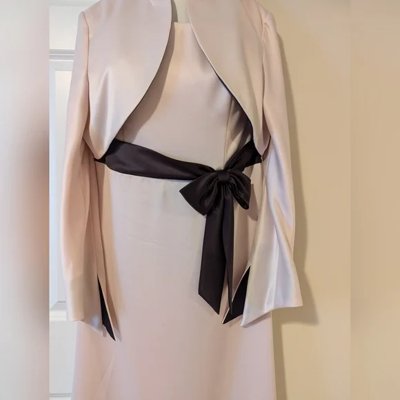 David's Bridal Sleeveless Dress with Jacket/Shrug; Size 14; Pink w/Brown accents - Picture 2 of 11